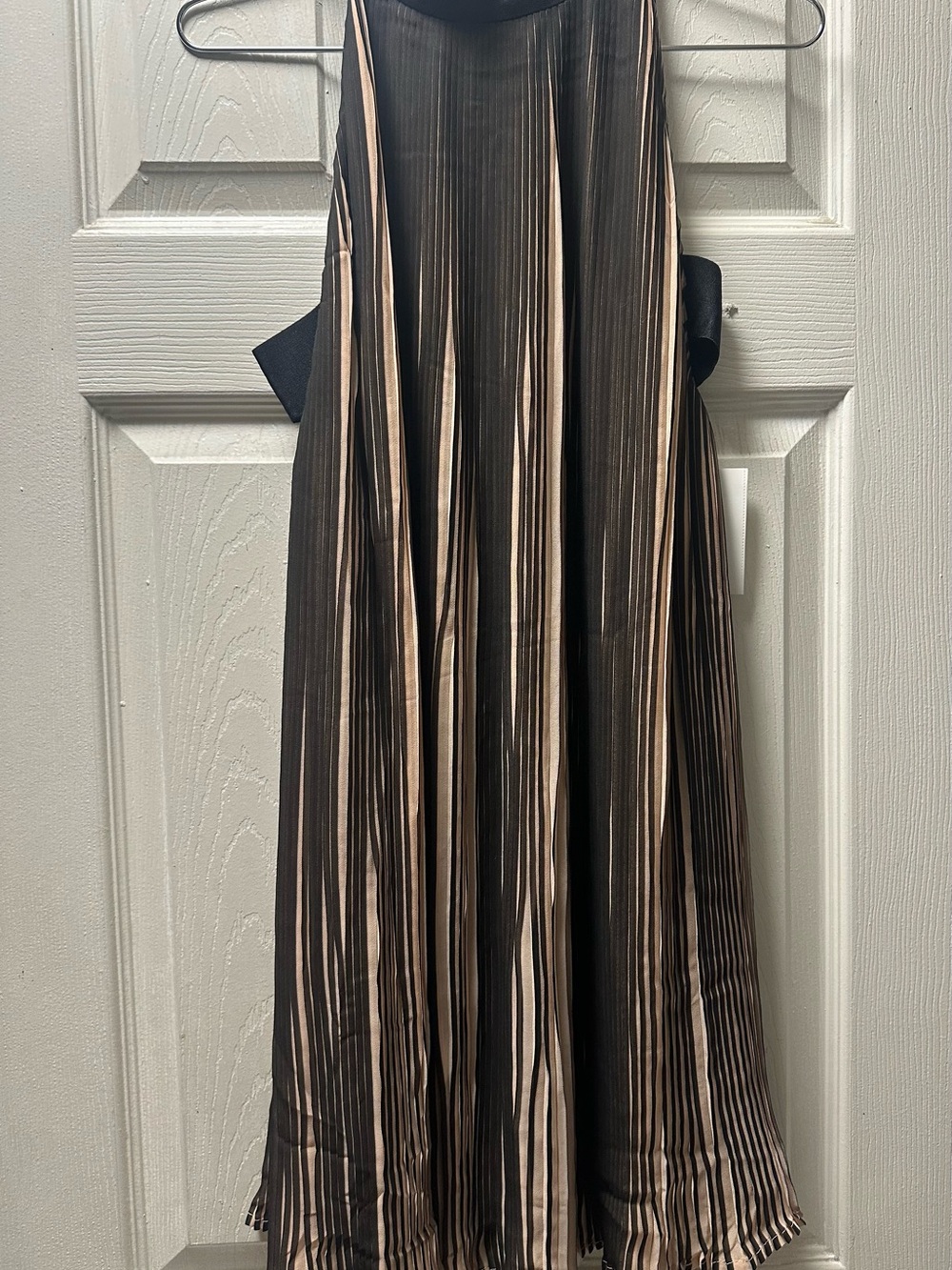 Kendall & Kylie Black A-Line Dress with Tan Vertical Stripes